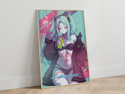 Cyberpunk Anime Girl Poster, Neon Aesthetic Wall Art, Futuristic Character Print
