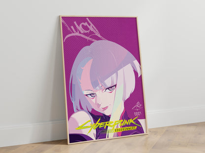Cyberpunk Anime Girl Poster, Pink Aesthetic Wall Art, Futuristic Neon Print