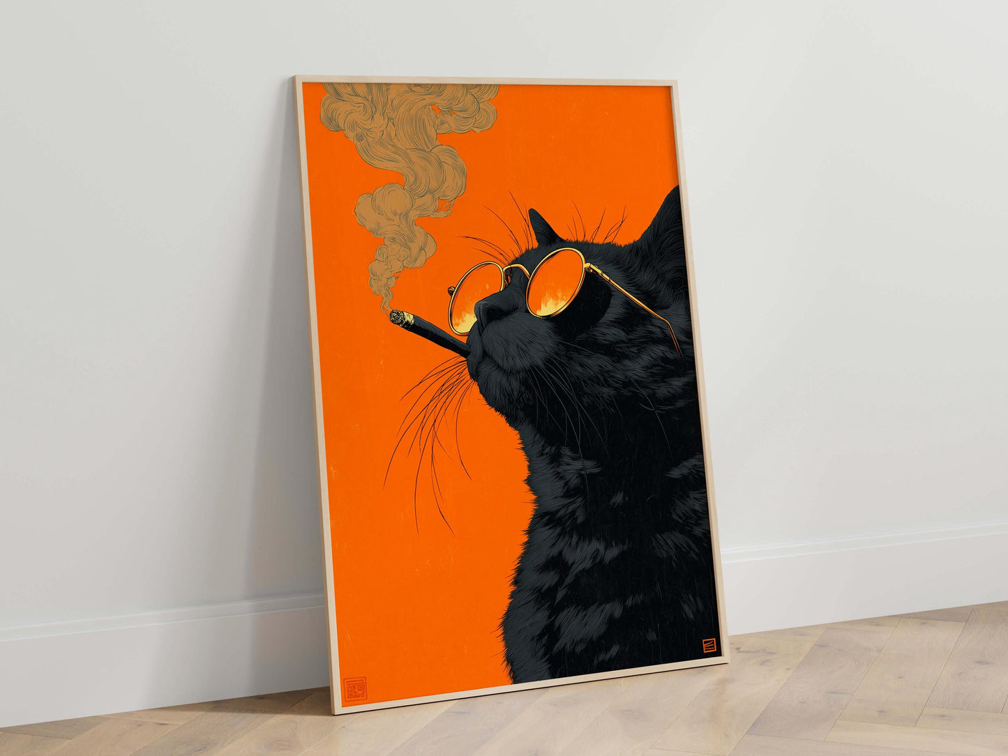 Black Cat Smoking a Cigarette Vintage Poster Art Retro Whimsical Print Funny Animal Wall Decor