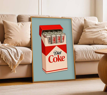 Diet Coke Poster, Retro Kitchen Wall Art, Minimalist Drink Print