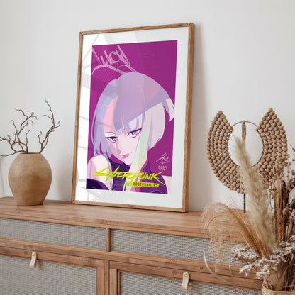 Cyberpunk Anime Girl Poster, Pink Aesthetic Wall Art, Futuristic Neon Print