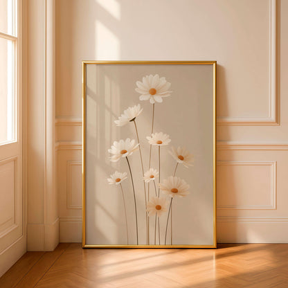 Soft Botanical Daisy Print, Neutral Floral Illustration, Light Minimal