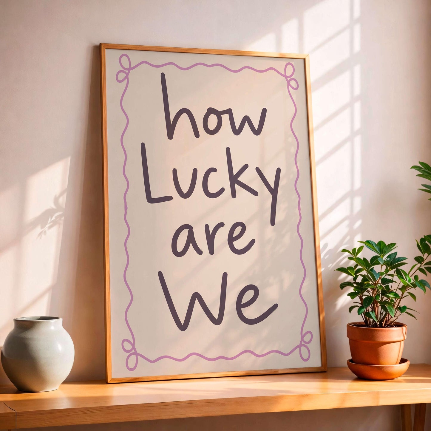 How Lucky Are We Print, Cute Quote Wall Art, Modern Typography Poster