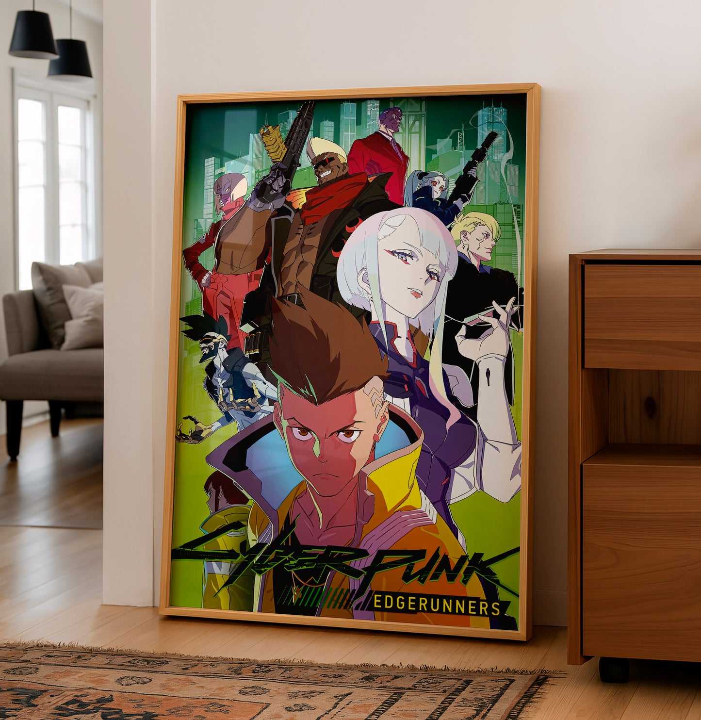 Cyberpunk Anime Team Poster, Futuristic Neon City Wall Art, Gamer Room Decor