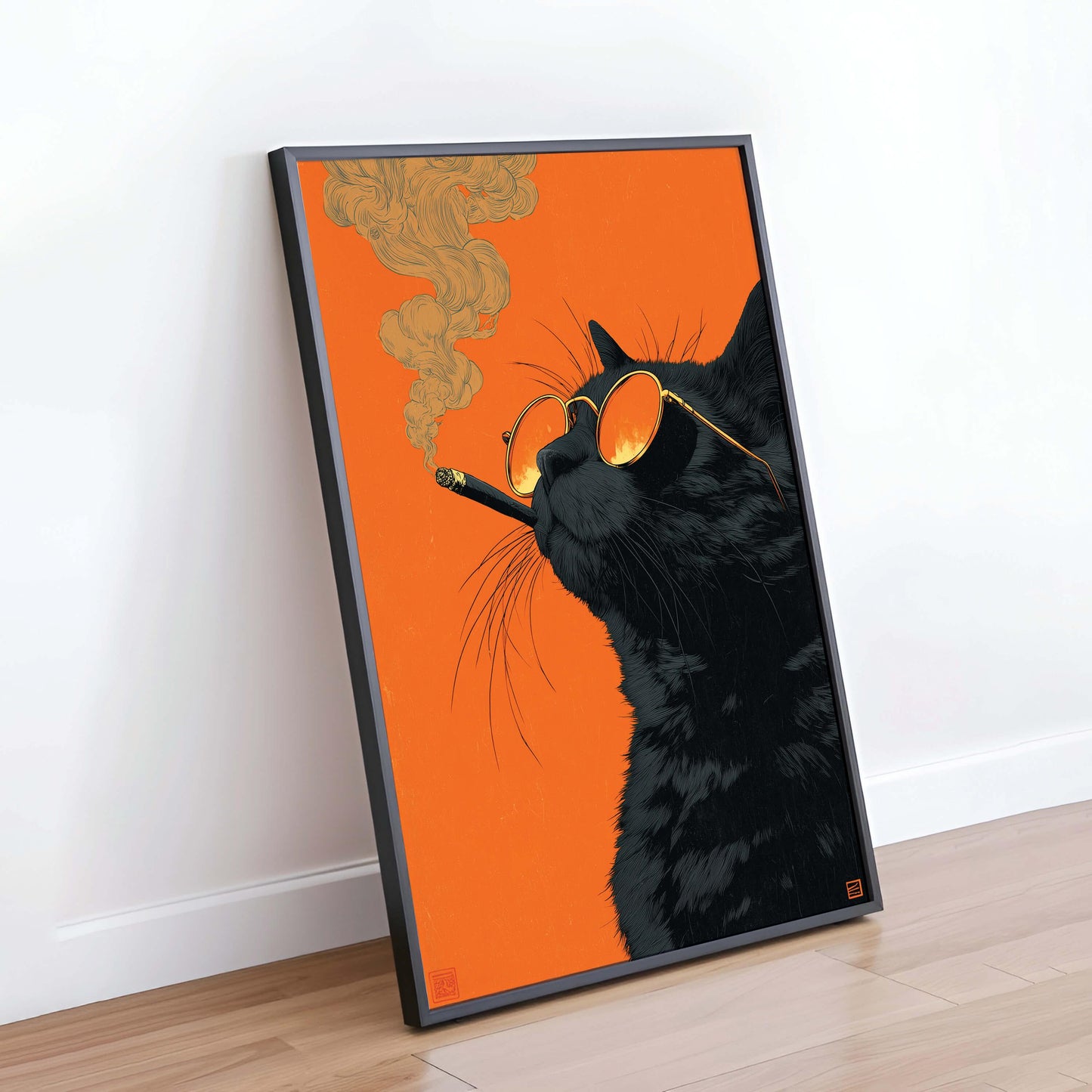 Black Cat Smoking a Cigarette Vintage Poster Art Retro Whimsical Print Funny Animal Wall Decor