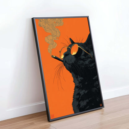 Black Cat Smoking a Cigarette Vintage Poster Art Retro Whimsical Print Funny Animal Wall Decor