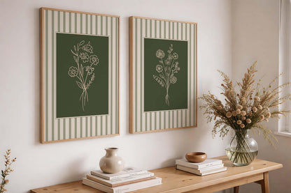 Sage Green Floral Line Art Prints, Botanical Gallery Wall Set
