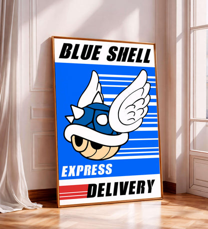 Mario Blue Shell Poster, Gaming Wall Art, Funny Gamer Print, Teen & Kids Bedroom