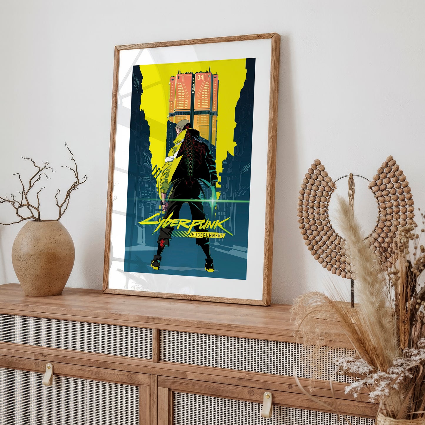Cyberpunk City Poster, Futuristic Urban Wall Art, Neon Yellow Aesthetic Print