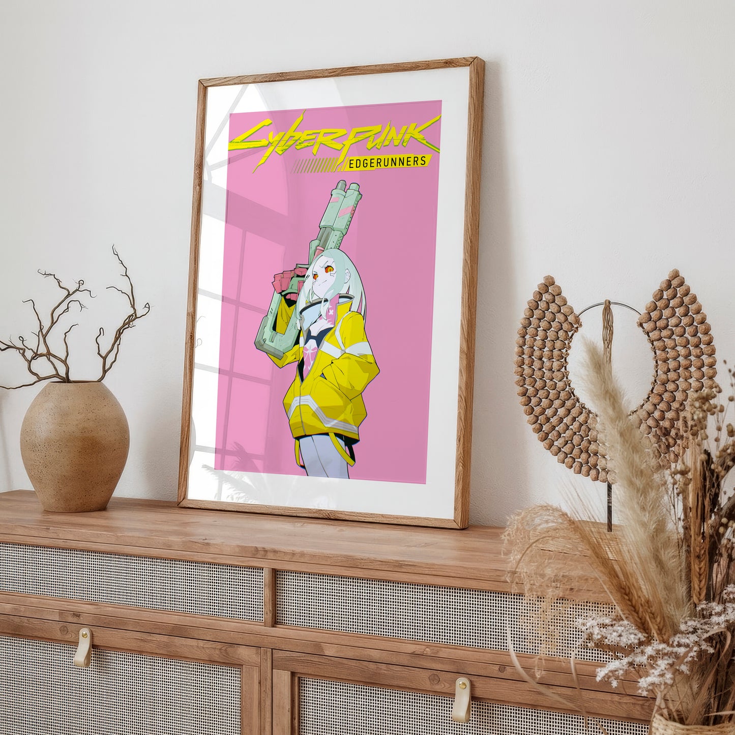 Cyberpunk Anime Girl Poster, Futuristic Neon Wall Art, Gamer Room Decor Mockups