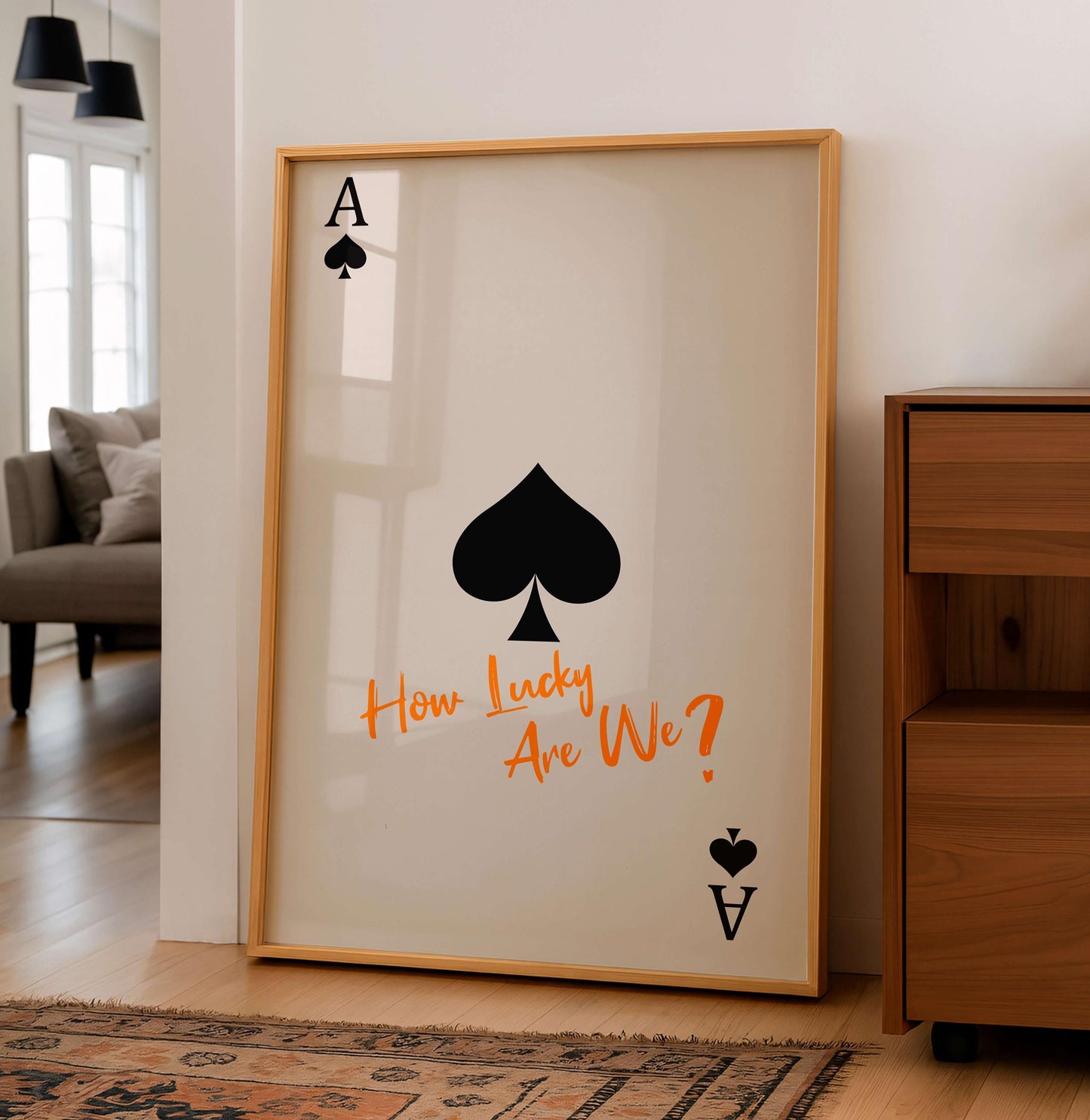 Ace Of Spades How Lucky Are We, Quote Wall Art, Modern Typography Poster