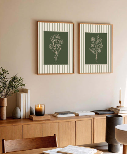 Sage Green Floral Line Art Prints, Botanical Gallery Wall Set