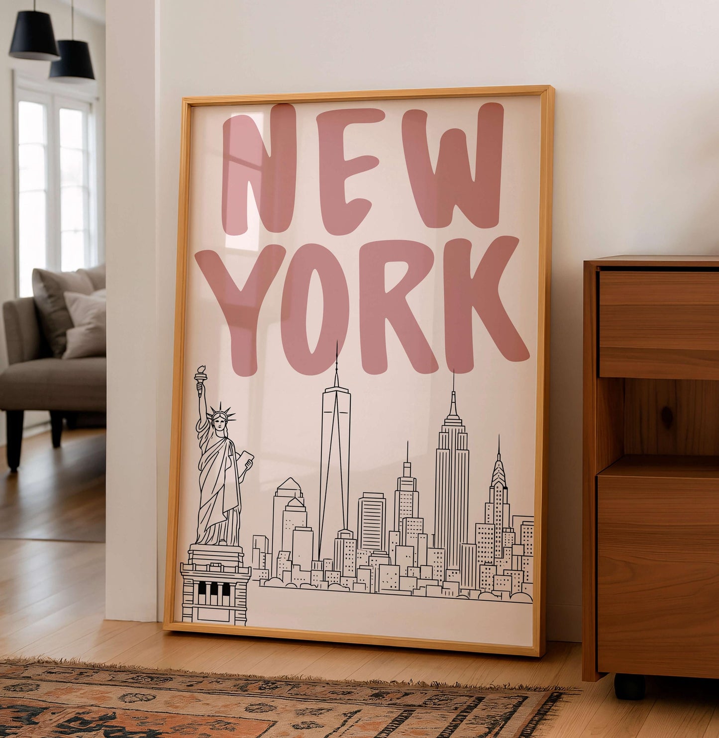 New York City Skyline Art Print, Minimal Nyc Wall Art Poster