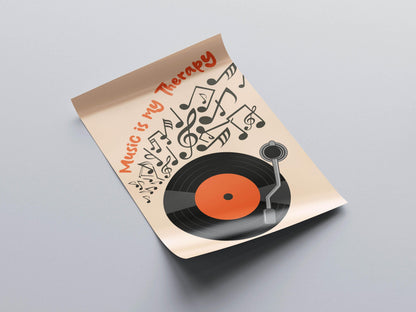 Retro Vinyl Record Music Therapy Poster, Decoration Room Office