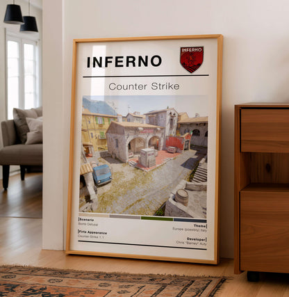 Poster Map Inferno Csgo, Gaming Room Wall Decor, Wall art Gamer