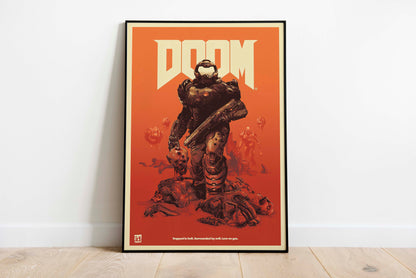 Doom Eternal Slayer Poster Retro Sci Fi Wall Art Futuristic Gamer Room Decor Demon Action Print