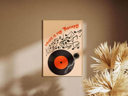 Retro Vinyl Record Music Therapy Poster, Decoration Room Office