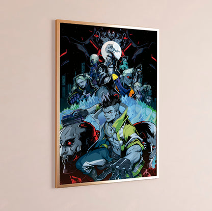 Cyberpunk Anime Squad Poster, Dark Neon City Wall Art, Futuristic Sci Fi Print