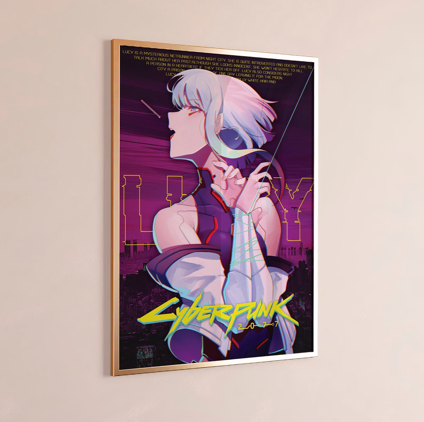 Cyberpunk Anime Girl Poster, Futuristic City Night Wall Art, Neon Sci Fi Print