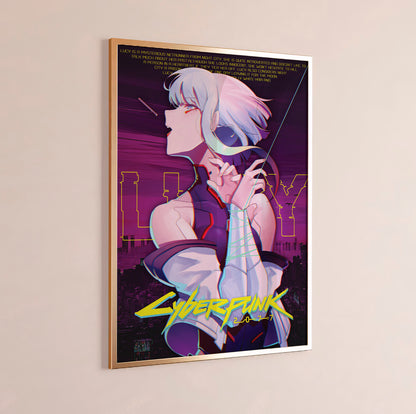 Cyberpunk Anime Girl Poster, Futuristic City Night Wall Art, Neon Sci Fi Print