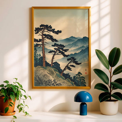 Ukiyo, E Japanese Landscape Poster, Mountain Pine Tree Art Print