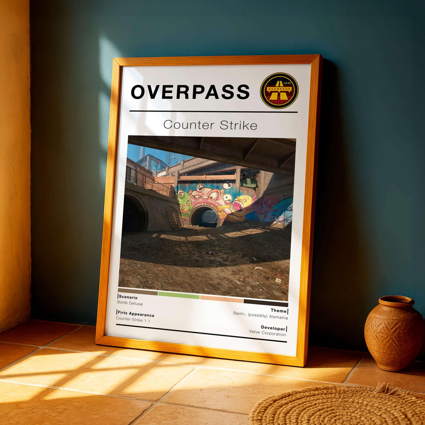 Poster Csgo Map Overpass, Minimalist Vertical, Gaming Room Decor,