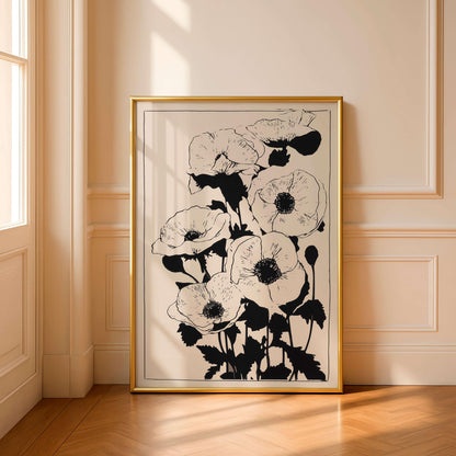 Minimalist Botanical Wall Art, Black Floral Line Art Print, Neutral Flower Poster