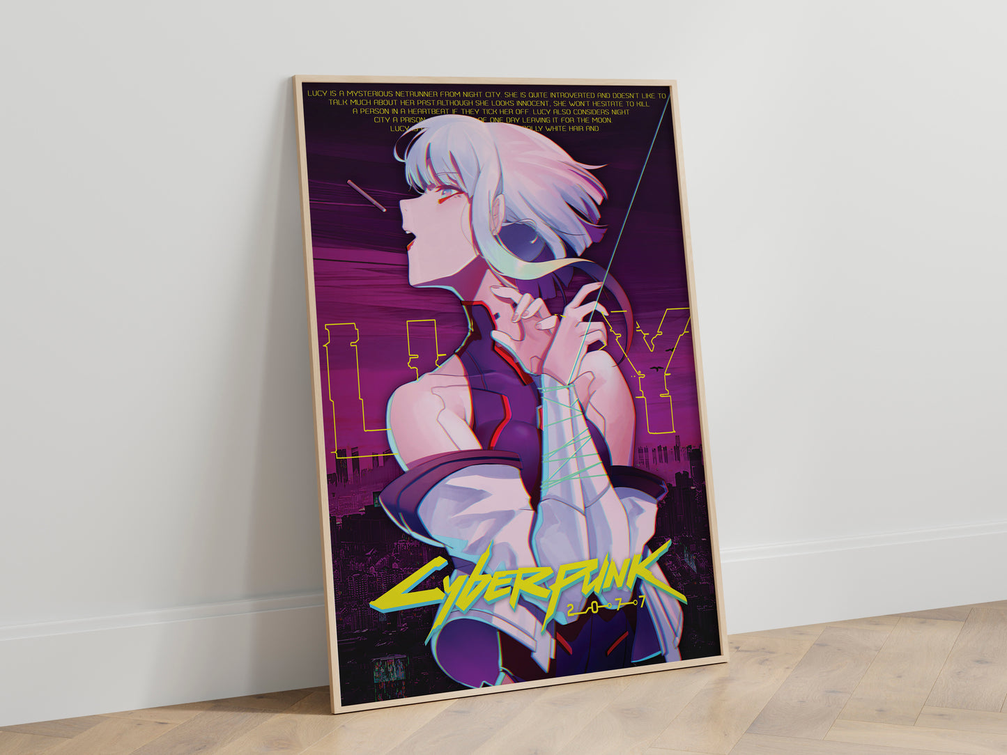 Cyberpunk Anime Girl Poster, Futuristic City Night Wall Art, Neon Sci Fi Print