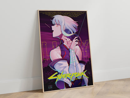 Cyberpunk Anime Girl Poster, Futuristic City Night Wall Art, Neon Sci Fi Print
