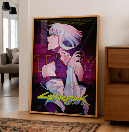 Cyberpunk Anime Girl Poster, Futuristic City Night Wall Art, Neon Sci Fi Print