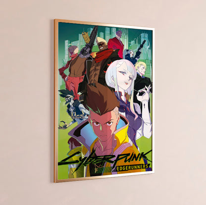 Cyberpunk Anime Team Poster, Futuristic Neon City Wall Art, Gamer Room Decor