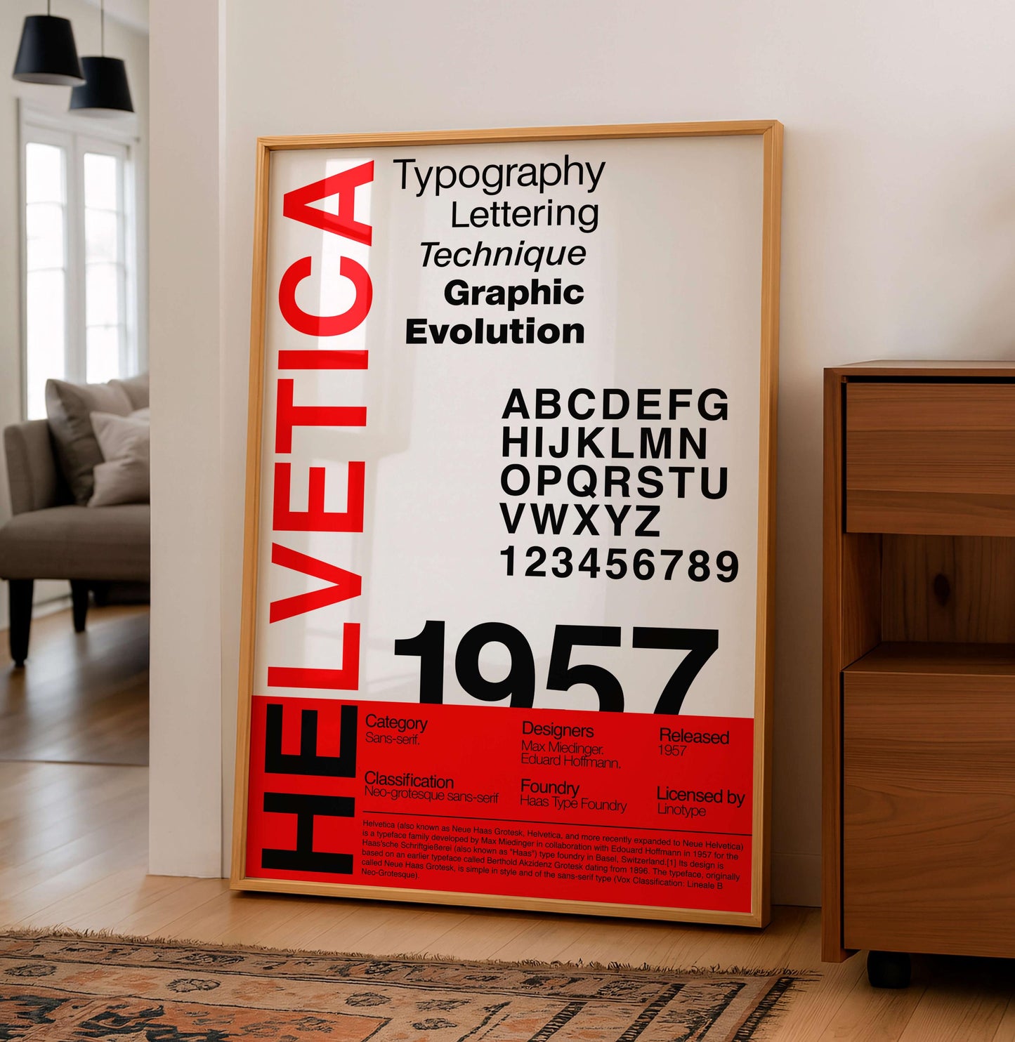 Helvetica Typography Poster, Modernist Graphic Design Print, Swiss Style Alphabet Layout