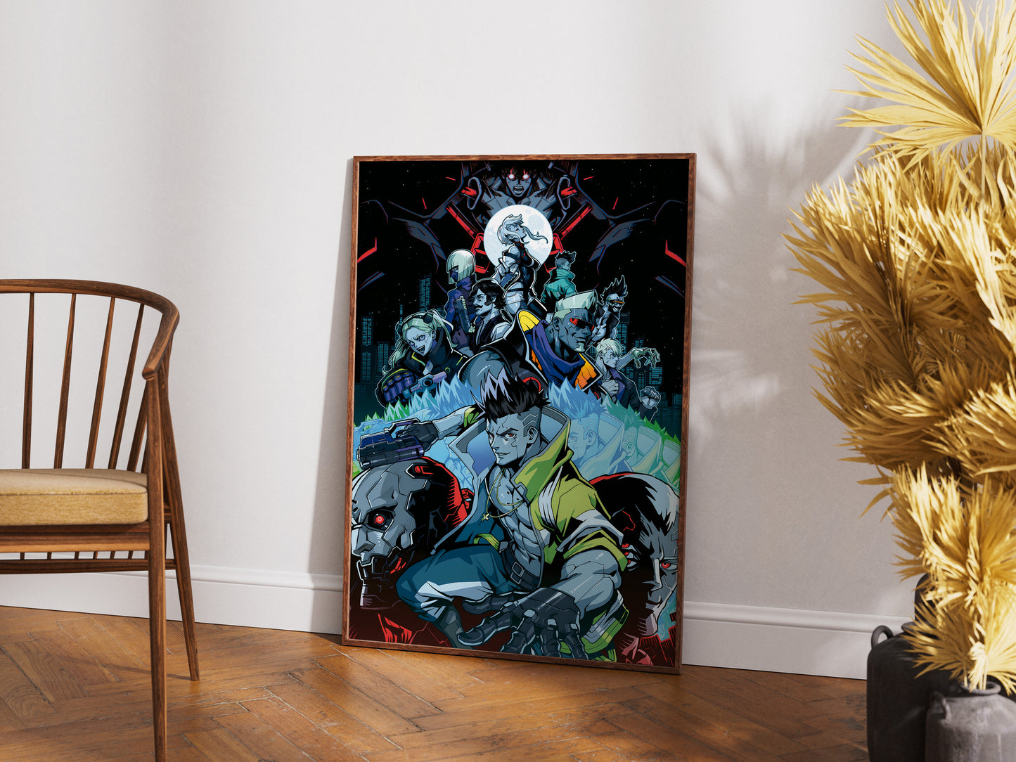 Cyberpunk Anime Squad Poster, Dark Neon City Wall Art, Futuristic Sci Fi Print