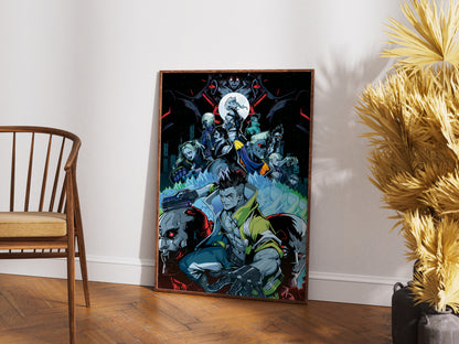 Cyberpunk Anime Squad Poster, Dark Neon City Wall Art, Futuristic Sci Fi Print