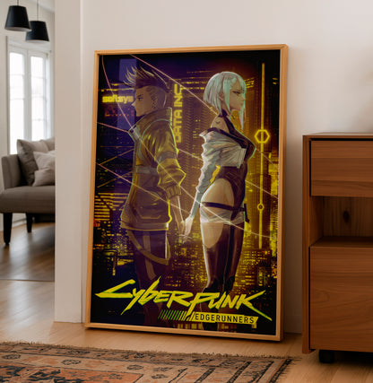Cyberpunk Couple Poster, Futuristic City Night Wall Art, Neon Sci Fi Print