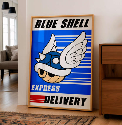 Mario Blue Shell Poster, Gaming Wall Art, Funny Gamer Print, Teen & Kids Bedroom