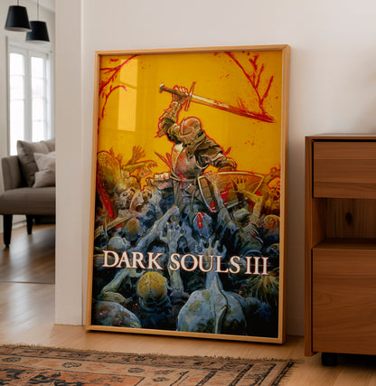 Dark Fantasy Battle Poster, Medieval Warrior Wall Art, Action Scene Print