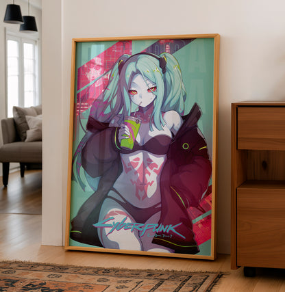 Cyberpunk Anime Girl Poster, Neon Aesthetic Wall Art, Futuristic Character Print