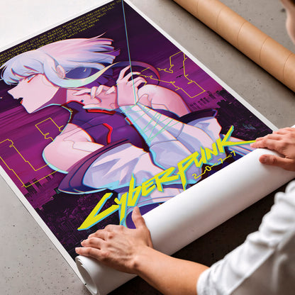 Cyberpunk Anime Girl Poster, Futuristic City Night Wall Art, Neon Sci Fi Print