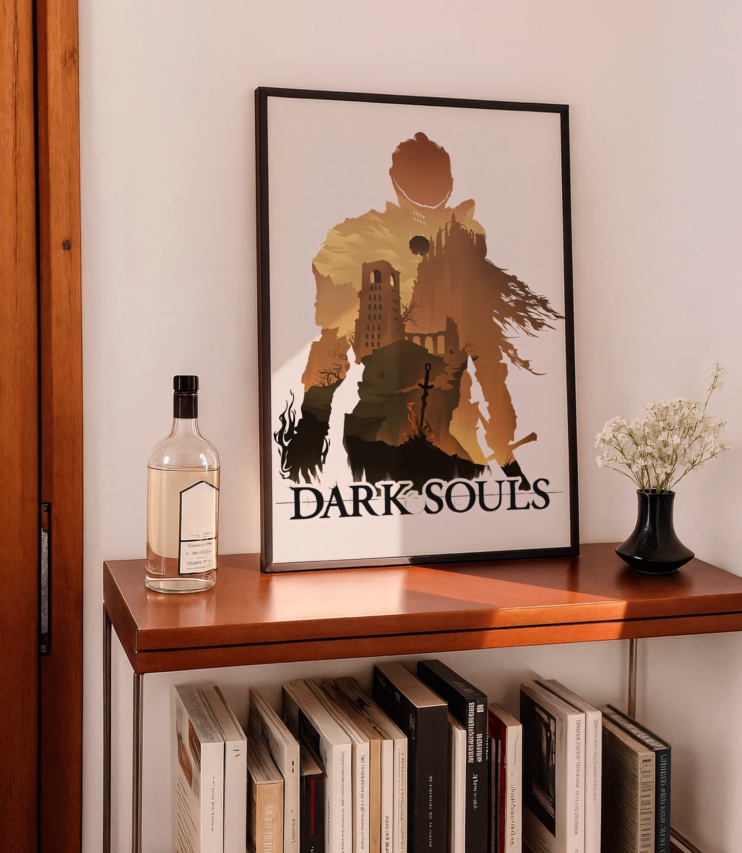 Dark Fantasy Silhouette Poster, Medieval Castle Wall Art, Minimal Aesthetic Print