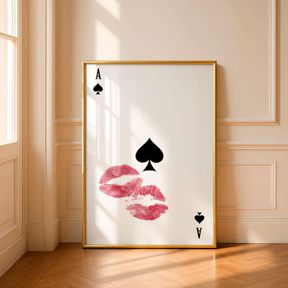 Ace Of Spades Lips Poster, Romantic Kiss Wall Art, Minimalist Poster