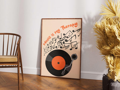 Retro Vinyl Record Music Therapy Poster, Decoration Room Office