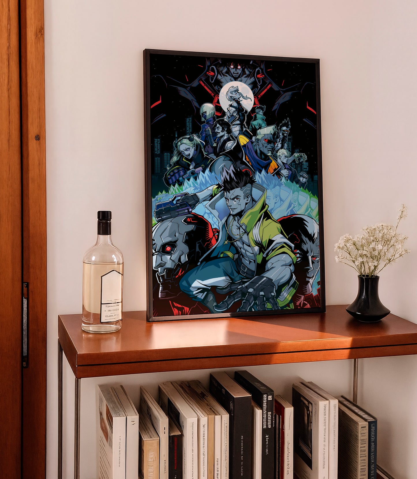 Cyberpunk Anime Squad Poster, Dark Neon City Wall Art, Futuristic Sci Fi Print