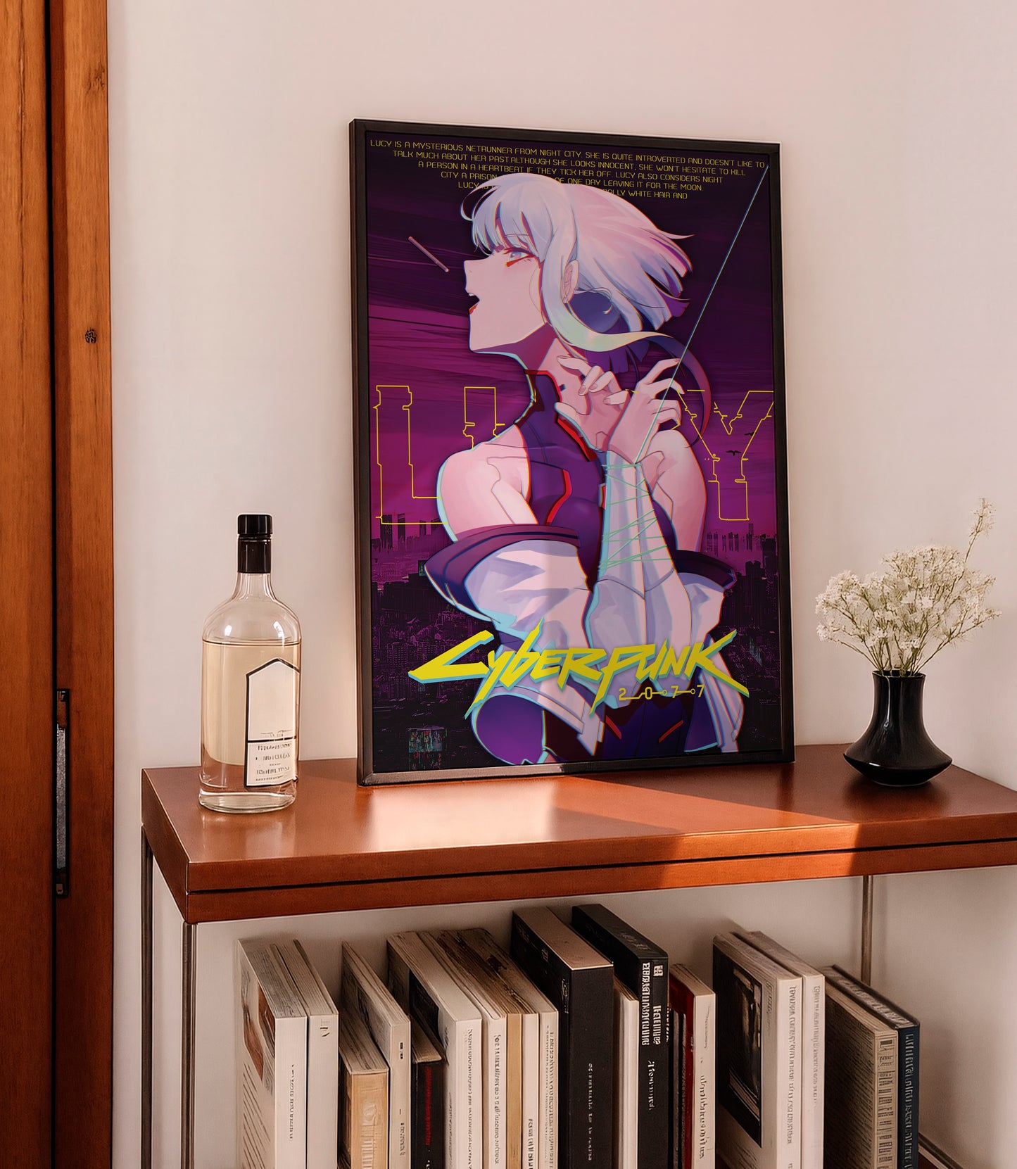 Cyberpunk Anime Girl Poster, Futuristic City Night Wall Art, Neon Sci Fi Print