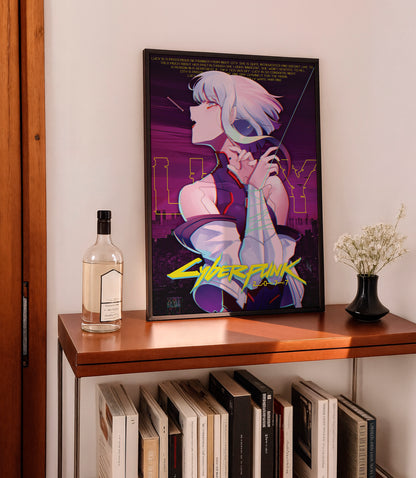 Cyberpunk Anime Girl Poster, Futuristic City Night Wall Art, Neon Sci Fi Print
