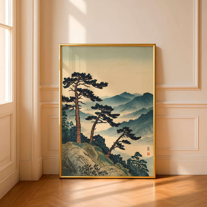 Ukiyo, E Japanese Landscape Poster, Mountain Pine Tree Art Print