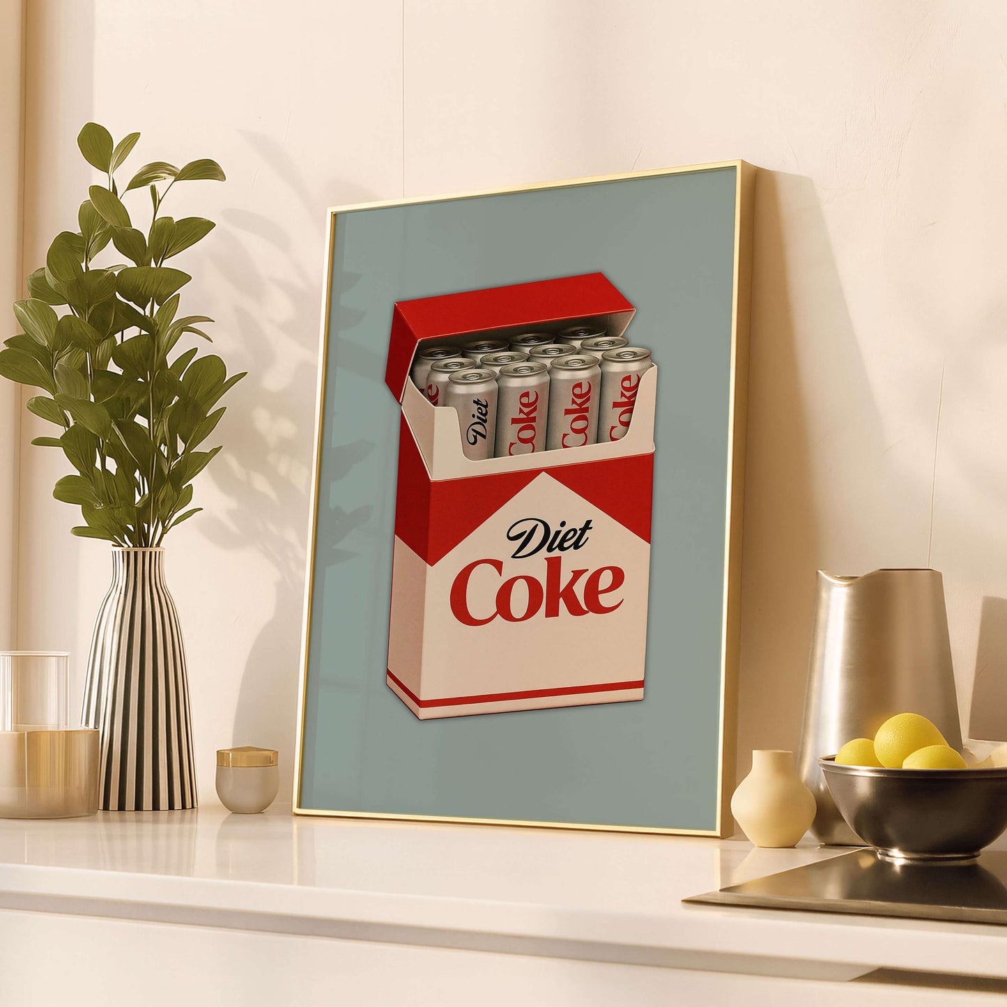 Diet Coke Poster, Retro Kitchen Wall Art, Minimalist Drink Print