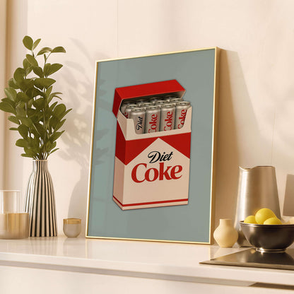 Diet Coke Poster, Retro Kitchen Wall Art, Minimalist Drink Print