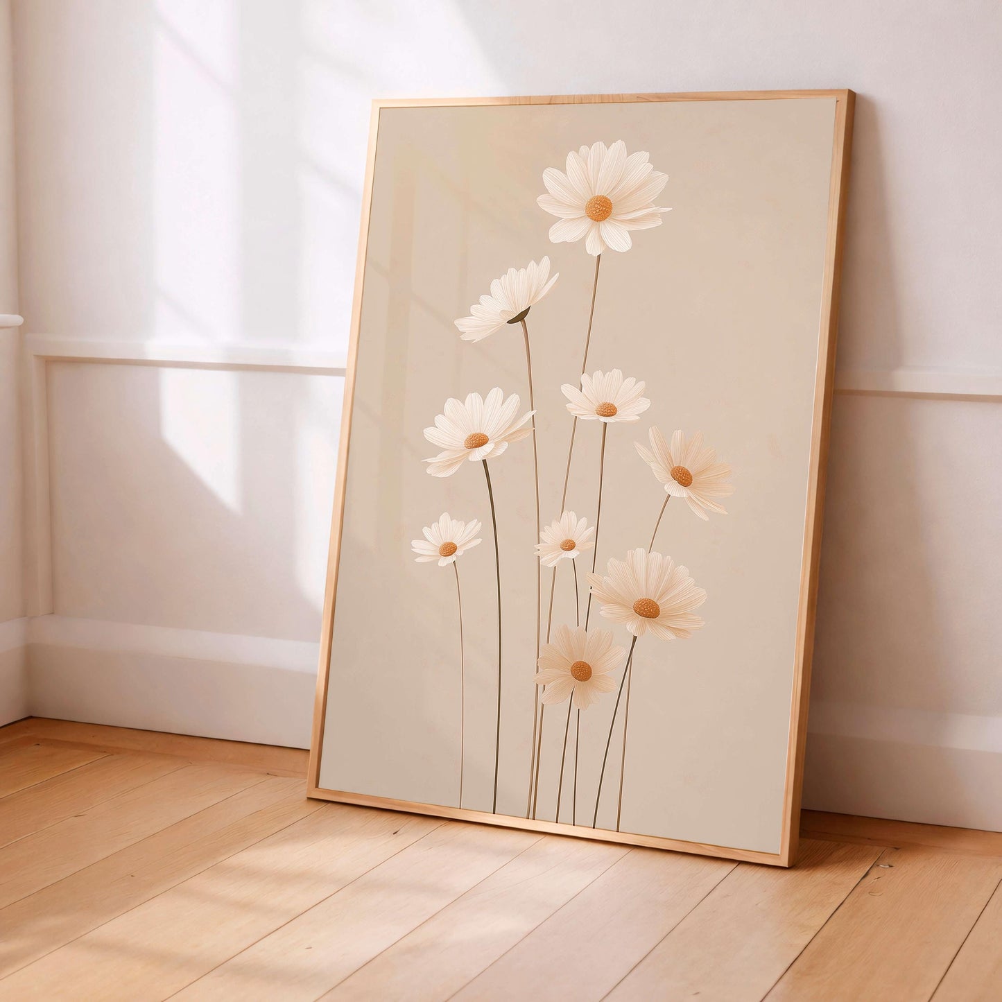 Soft Botanical Daisy Print, Neutral Floral Illustration, Light Minimal