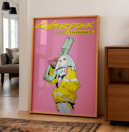 Cyberpunk Anime Girl Poster, Futuristic Neon Wall Art, Gamer Room Decor Mockups